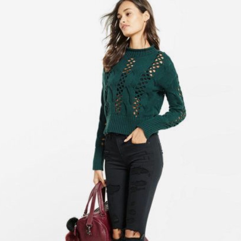 Express green crocheted cable knit sweater NWT